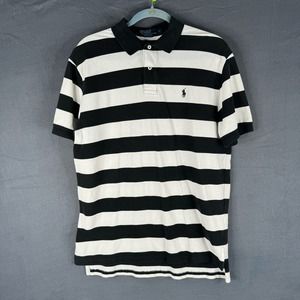 Ralph Lauren Polo Shirt Mens L Black White Striped Short Sleeve Pony Logo